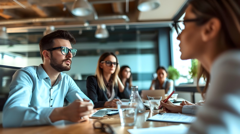 A group of lawyers collaborating in a law firm conference room, brainstorming and discussing strategies, highlighting teamwork in the legal profession. Collaborative Divorce Lawyer, Collaborative Practice KC, Can Help You Reach Win-Win SolutionsAdobeStock_723834060