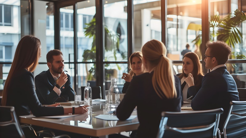 A group of lawyers collaborating in a law firm conference room, brainstorming and discussing strategies, highlighting teamwork in the legal profession. What Is a Collaborative Divorce, Collaborative Practice KC, A Simple Explanation AdobeStock_723833968